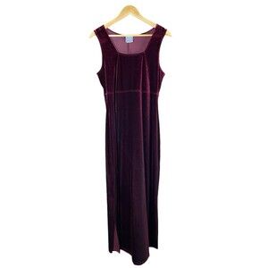 VTG Rabbit Designs Velvet Maxi Dress Size 8P M Burgundy Holiday Party  USA Made
